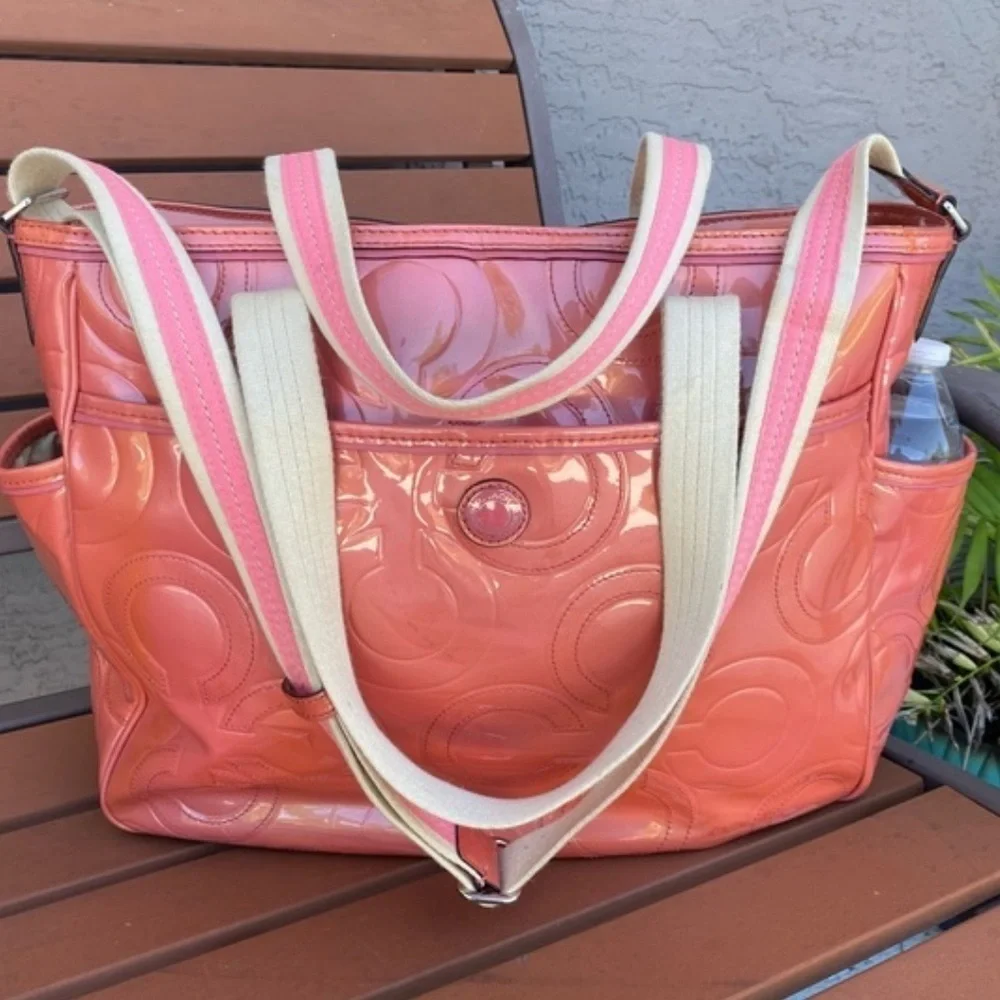RARE COACH PATENT LEATHER DIAPER BABY BAG MULTIFUNCTION TOTE 16977 Ros